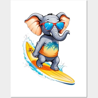 Surfing Elephant Posters and Art